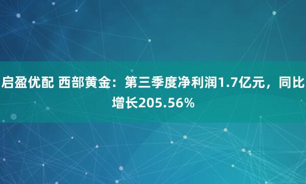 启盈优配 西部黄金：第三季度净利润1.7亿元，同比增长205.56%